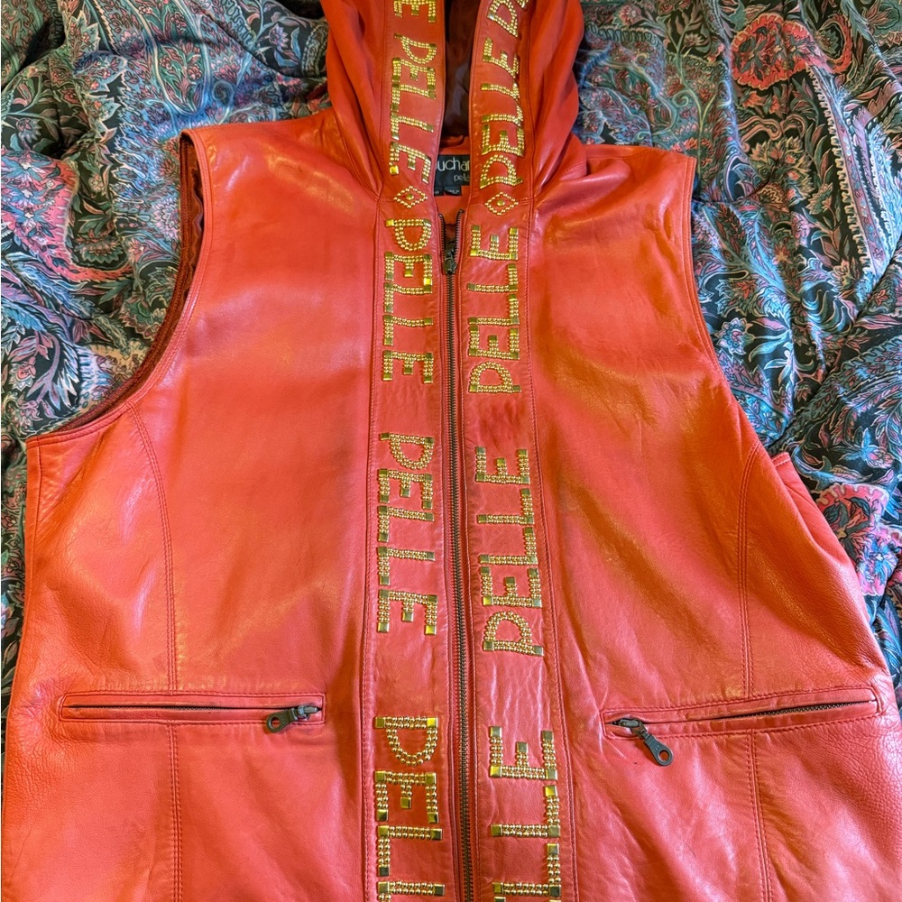 Pelle Pelle Red Leather Jacket with Gold Accents